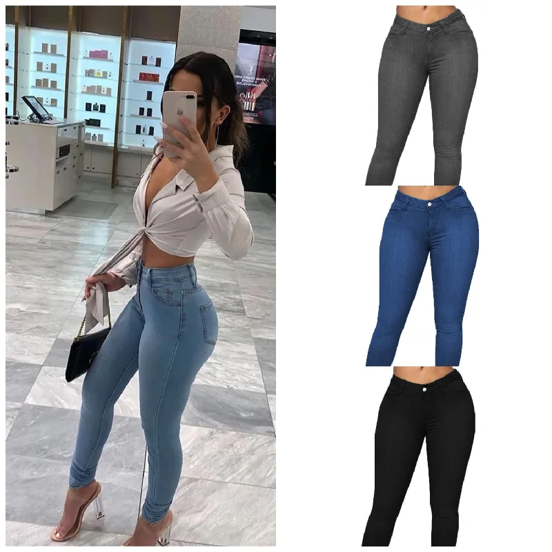 Women High Waist Jeans Plus Size Stretch Skinny Plus Size Women's Jeans Stylish High-Rise Mom Jeans