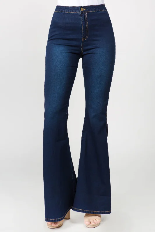 American Bazi Side Slit Flare Jeans Trendy Wide-Legged High-Waist Jeans