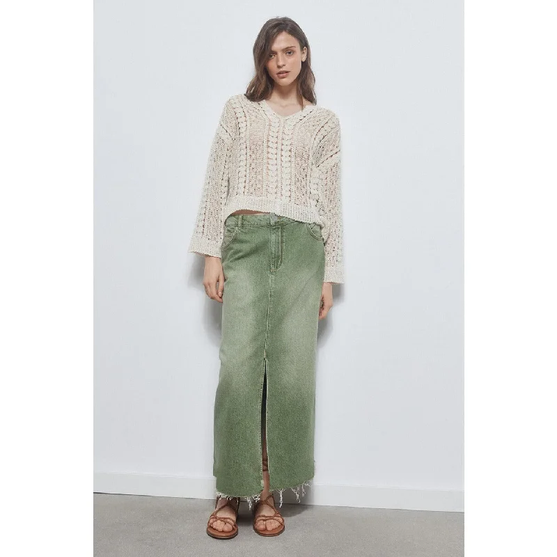 Light Green Denim Midi Skirt lightweight skirt design