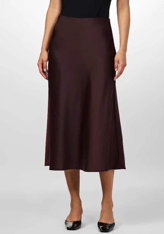 Y.A.S Pella High Waist Satin Midi Skirt, Wine wool skirt thick