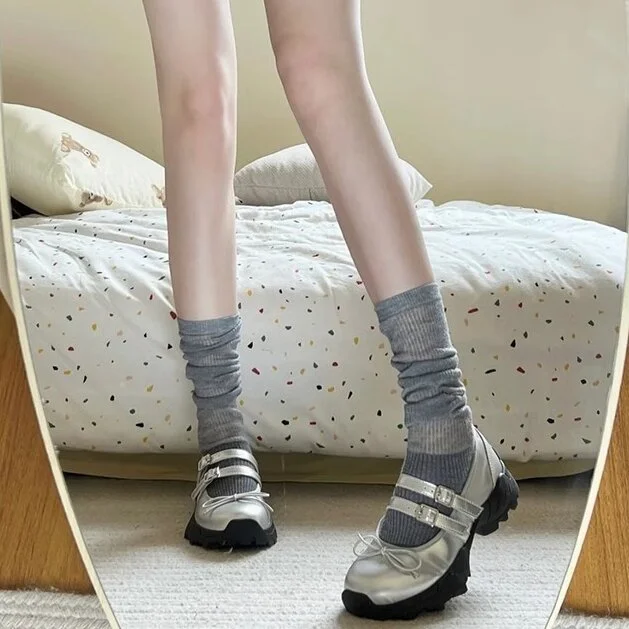 Silver single shoes for women new thick-soled Mary Jane women's shoes with skirts sweet and cool ballet style shallow mouth small leather shoes lace skirt romantic