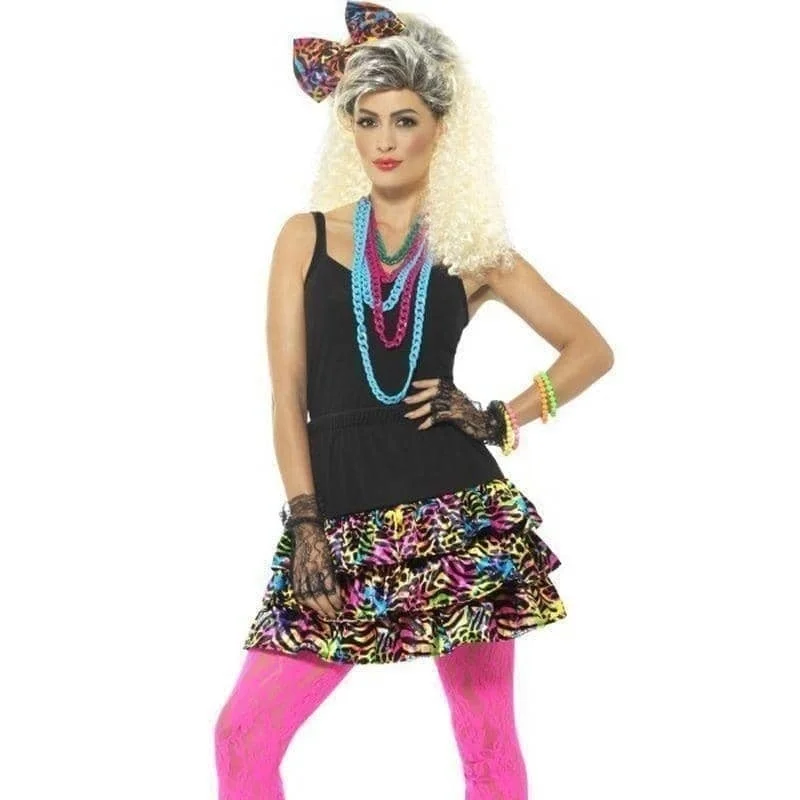 80s Party Girl Vibrant Skirt Headpiece Necklace Adult Kit corduroy skirt cozy