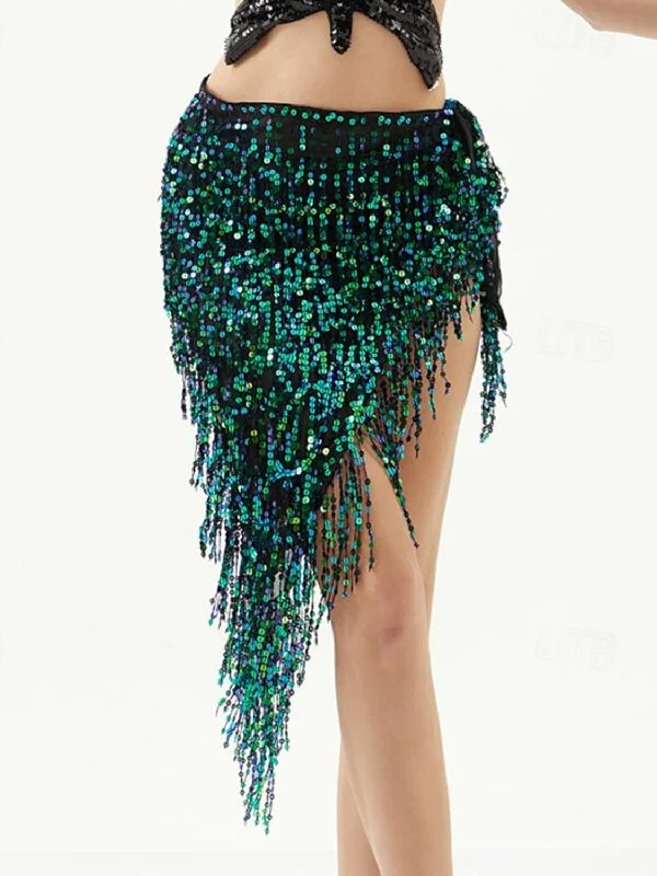 Belly Dance Skirts Pure Color Splicing Sequins Women's Performance pleated skirt texture Belly Dance Skirts Pure Color Splicing Sequins Women's Performance pleated skirt texture