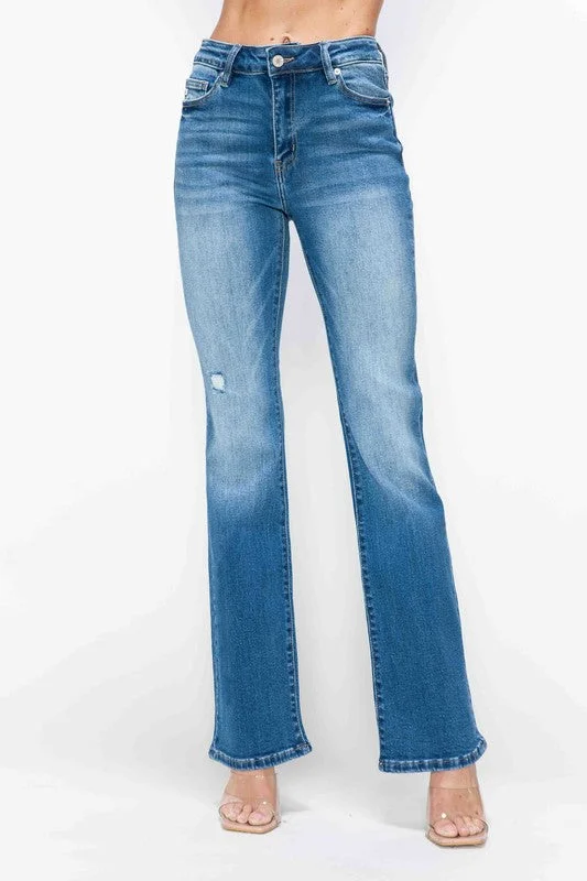 bytos Full Size Distressed High Rise Jeans with Pockets Casual Straight-Leg Jeans