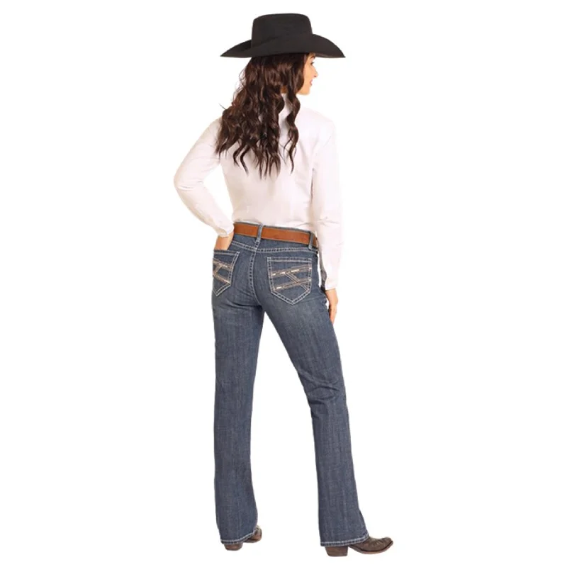 Rock & Roll Women's Dark Vintage Riding Jean Stylish Shredded Denim Jeans