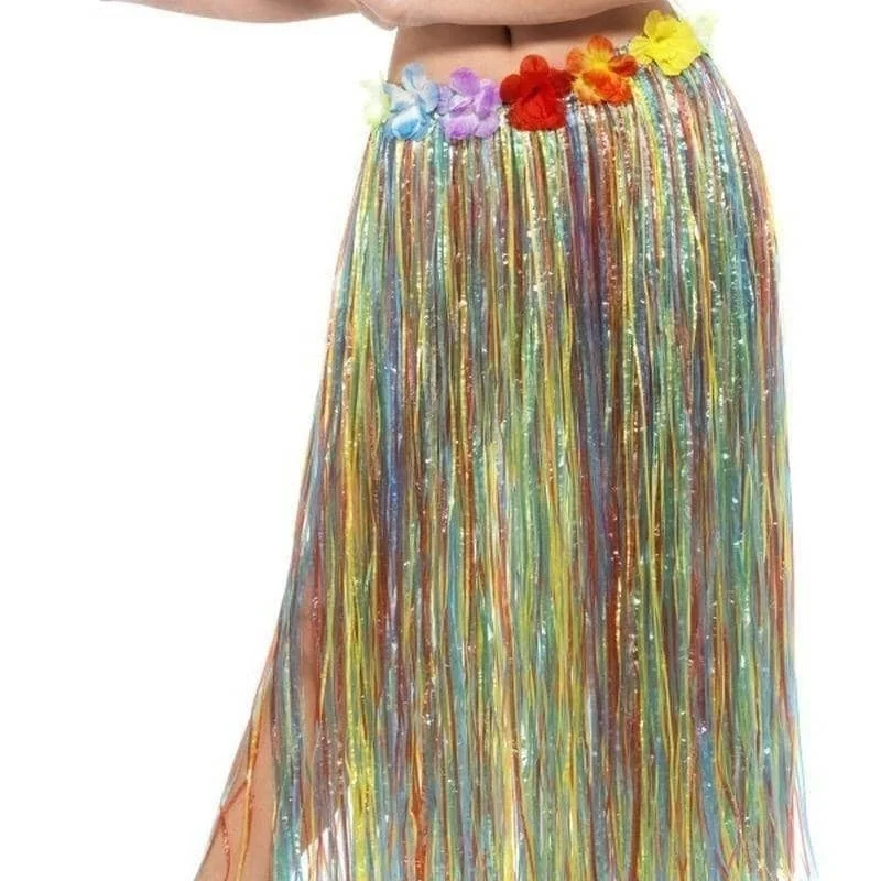 Hawaiian Hula Skirt With Flowers Adult Multi Coloured leather skirt sleek