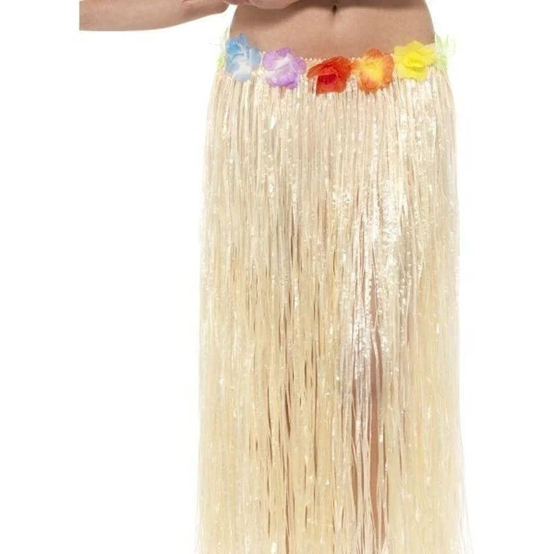 Hawaiian Hula Skirt With Flowers Adult Natural 75cm silk skirt smooth