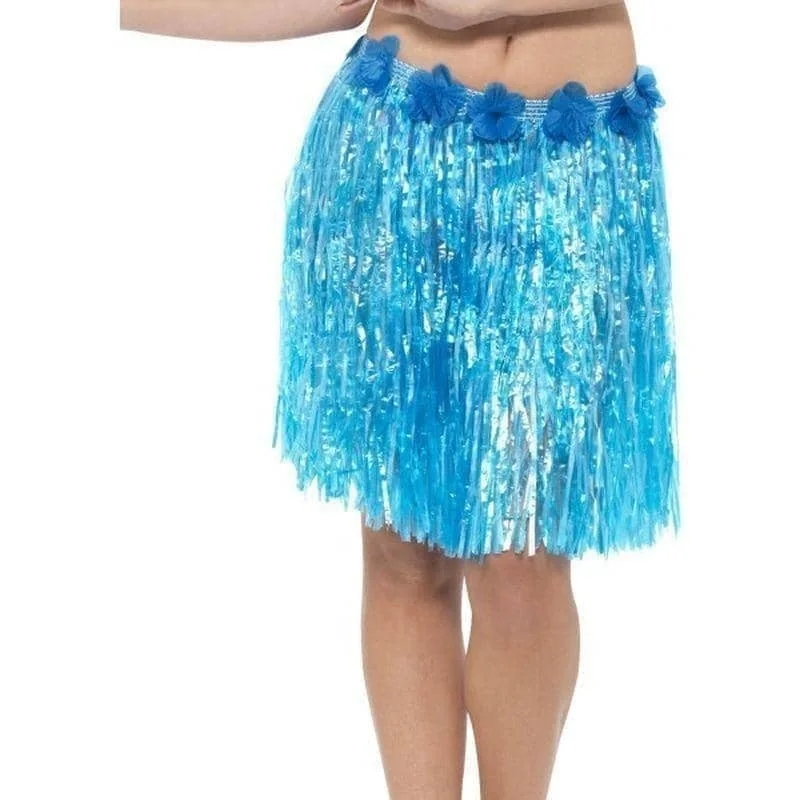 Hawaiian Hula Skirt With Flowers Adult Neon Blue wrap skirt elegant