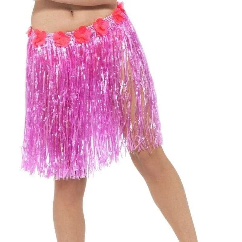 Hawaiian Hula Skirt With Flowers Adult Neon Pink linen skirt natural
