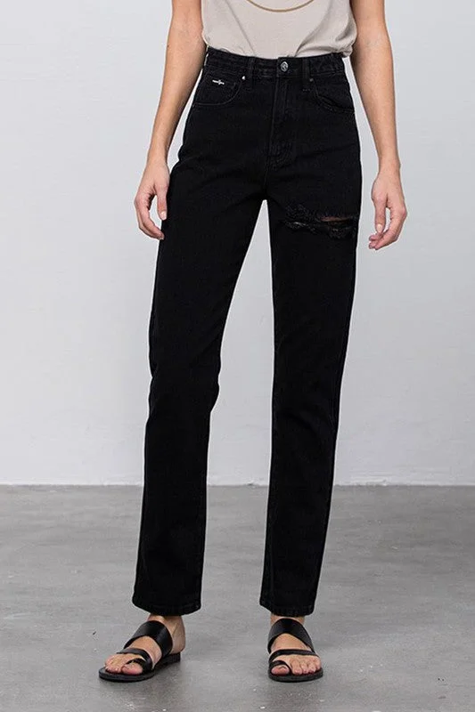 High Waist Destroyed Mom Jeans Trendy Bootcut High-Waisted Jeans