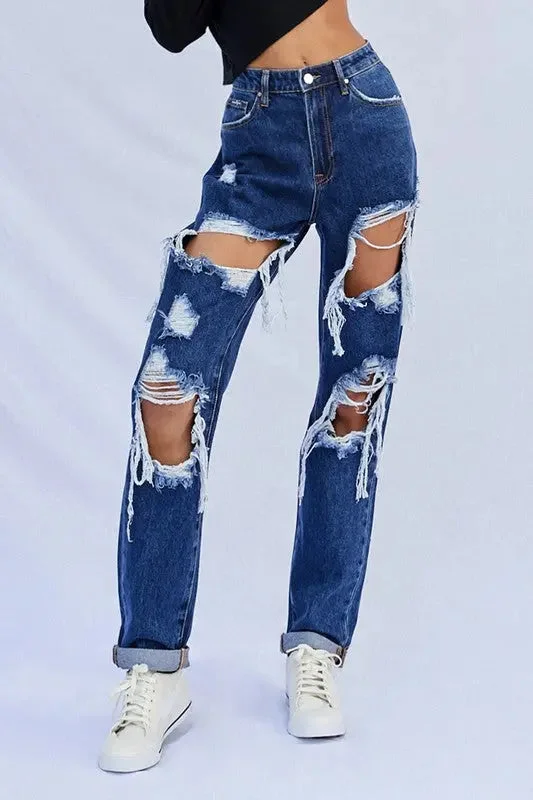 High Waist Ripped Baggy Jeans Cozy Stretch High-Waist Jeans