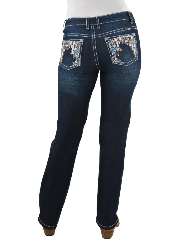 Pure Western Ladies Anjelica Straight Leg Jean - 32" Leg - PCP2212576 Trendy Pleated Waist Jeans