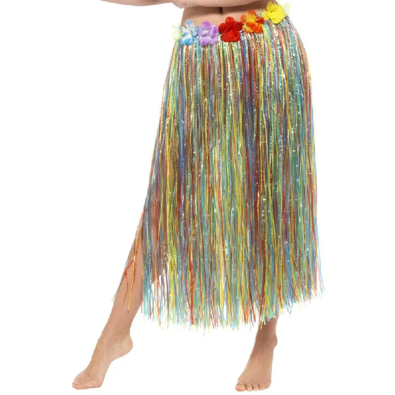Long Multicoloured Adult Hawaiian Hula Skirt - 75cm velvet skirt glossy