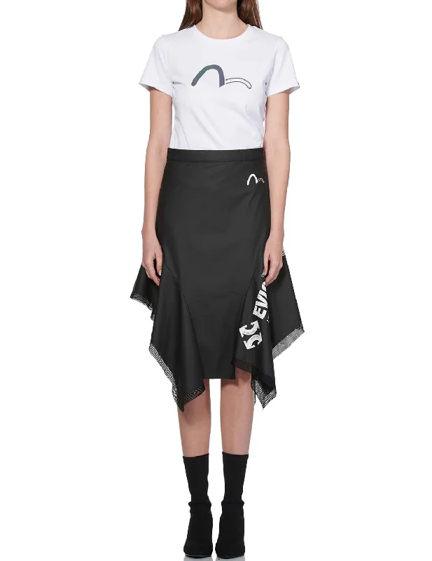 Mesh Trim Asymmetric A-line Skirt cashmere skirt plush