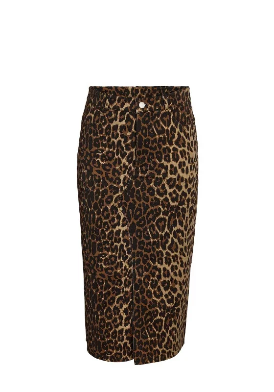 Noisy May Anneke Leopard Skirt, Black leather skirt durable