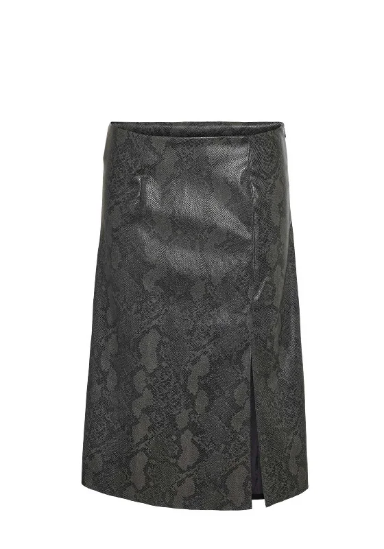 Noisy May Clara Croc Print Midi Pencil Skirt, Grey silk skirt luxurious