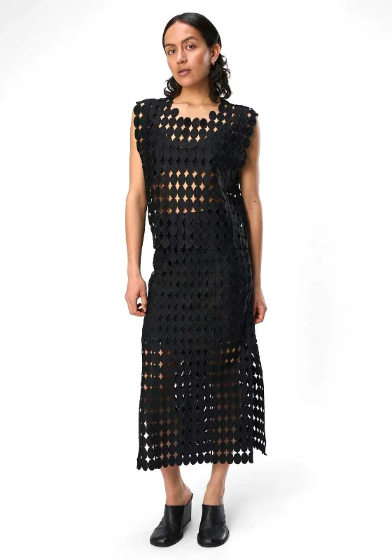 Object Eika Disc Maxi Skirt, Black denim skirt stylish