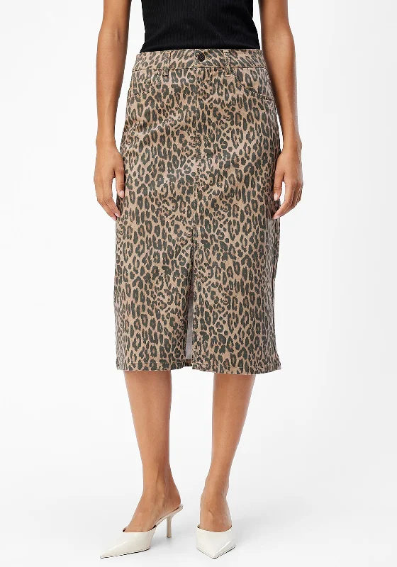Object Seni Leopard Pencil Midi Skirt, Brown slim fit skirt