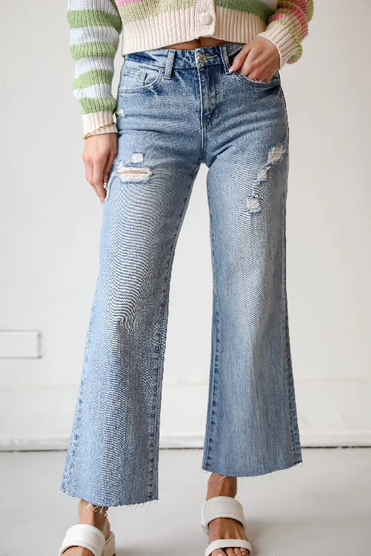 Olivia Medium Wash Distressed Wide Leg Jeans Chic Dark-Wash Skinny Jeans