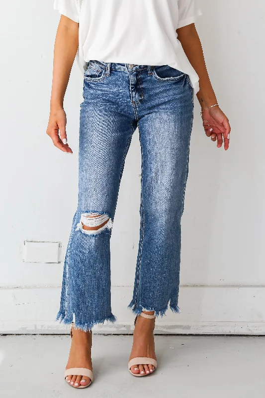 Sadie Medium Wash Distressed Dad Jeans Plus Trendy Bootcut High-Waisted Jeans