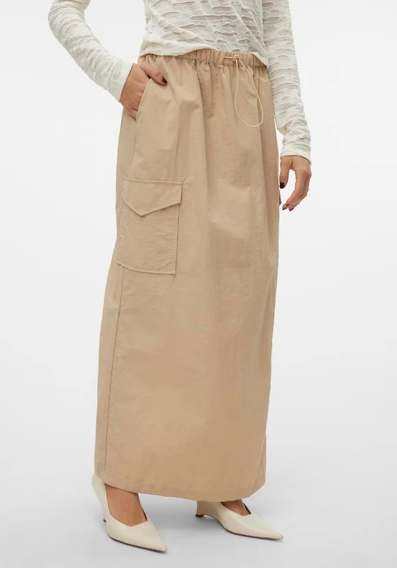SOMETHINGNEW Alicia Parachute Maxi Skirt, Brazilian Sand silk skirt luxurious