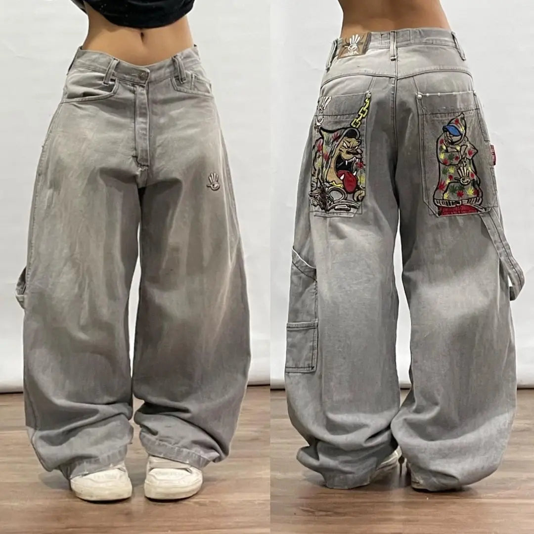 Street Hip Hop Retro Y2k Fashion Casual Loose Big Pocket Jeans Comfortable Straight-Legged Denim