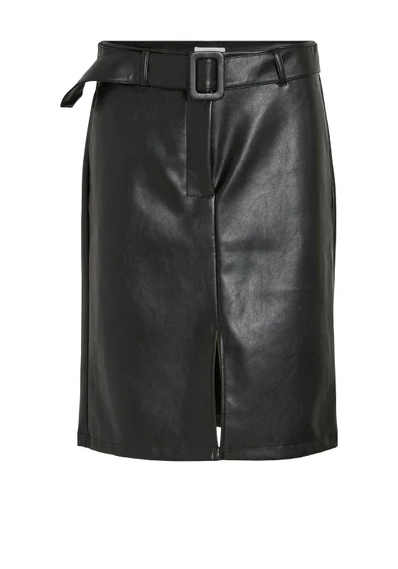 Vila Hennie Coated Buckled Skirt, Black cotton skirt soft