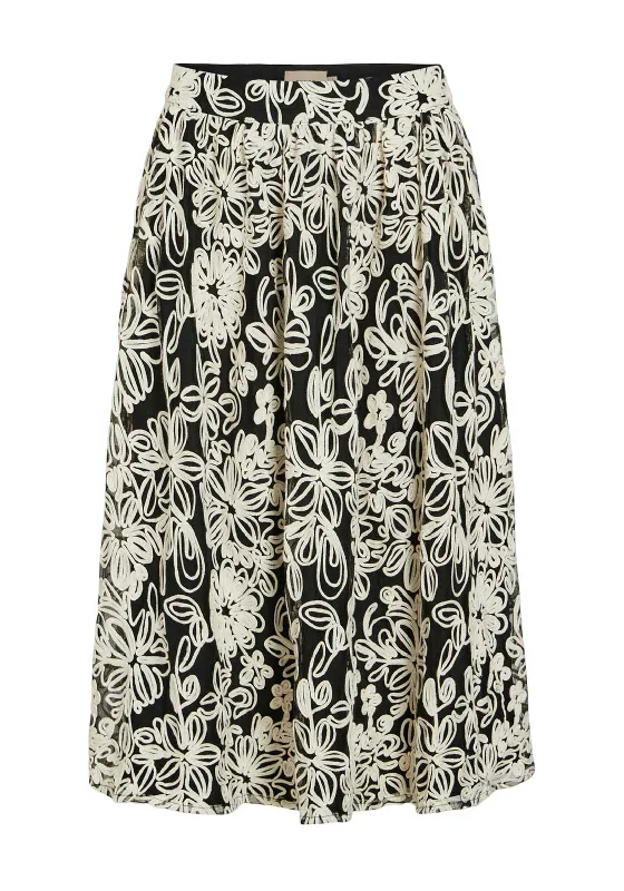 Vila Kala Floral Print Midi Skirt, Meteorite flowy skirt hem