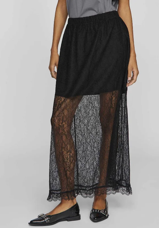 Vila Susi Lace Maxi Skirt, Black denim skirt stylish