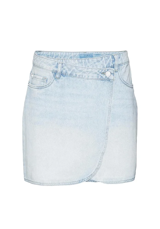Vero Moda Betty Short Wrap Denim Skirt, Light Blue Denim lace skirt romantic