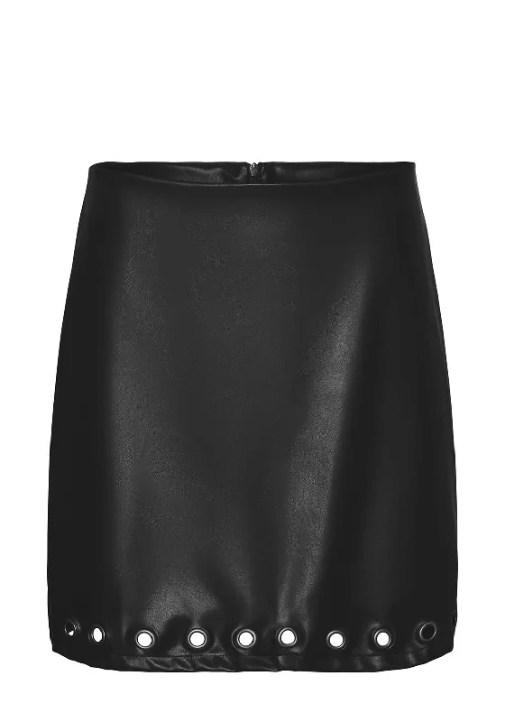 Vero Moda Ciff Faux Leather Eyelet Mini Skirt, Black wool skirt thick