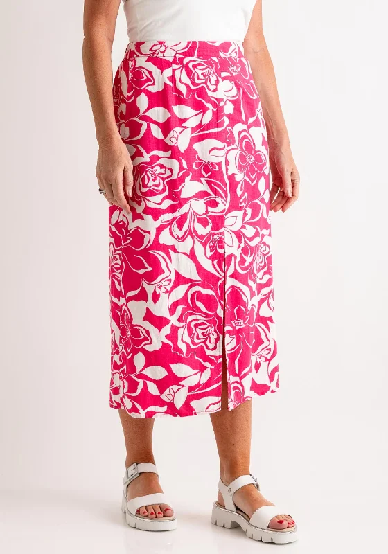 Vero Moda Linna Linen Blend Midi Skirt, Raspberry Sorbet silk skirt sleek