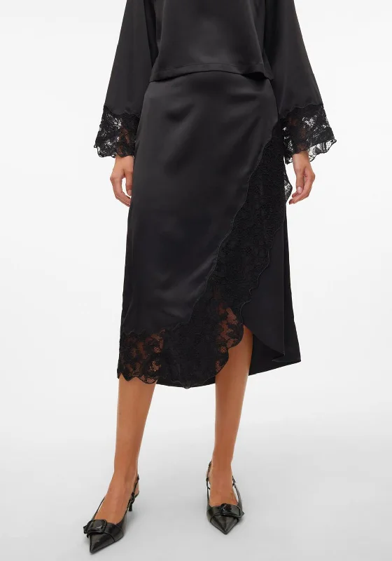 Vero Moda Merle Lace Detail A-Line Skirt, Black tiered skirt playful