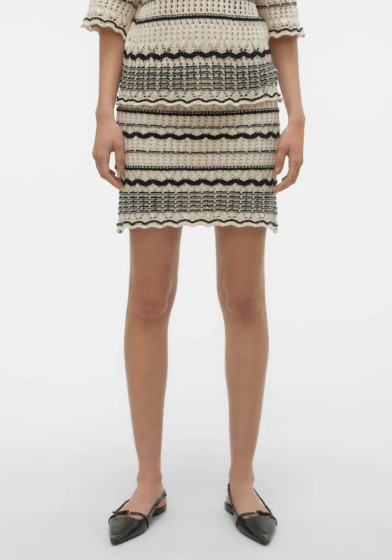 Vero Moda Minou Crochet Mini Skirt, Birch & Black linen skirt light