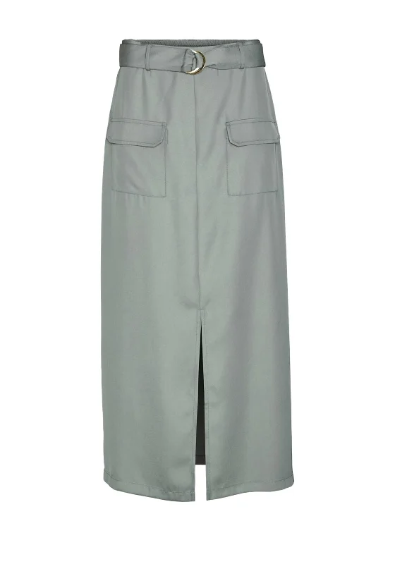 Vero Moda Tanne Belted Maxi Skirt, Green elastic waist skirt