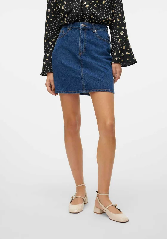 Vero Moda Tessa Mini A-Line Denim Skirt, Dark Blue Denim patchwork skirt art