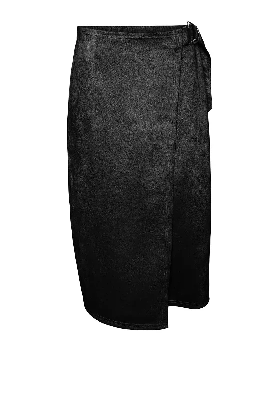 Vero Moda Thea Faux Suede Wrap Midi Skirt, Black leather skirt sleek
