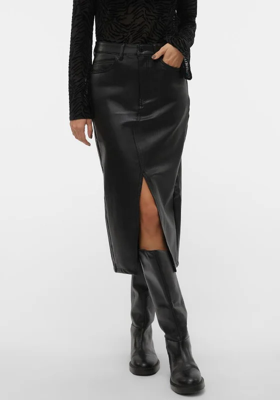 Vero Moda Veri Faux Leather Midi Skirt, Black cashmere skirt fine