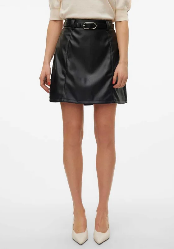 Vero Moda Willa Faux Leather A-Line Mini Skirt, Black wool skirt thick