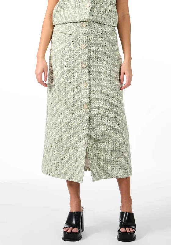 Y.A.S Asara Tweed Midi Skirt, Sage linen skirt light