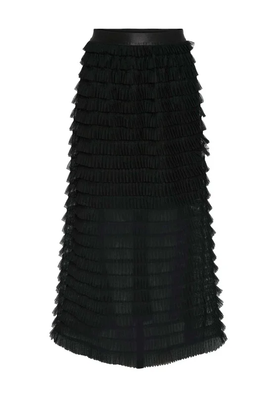 Y.A.S Kira Tiered Tulle Maxi Skirt, Black cashmere skirt soft