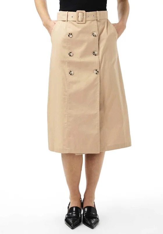 Y.A.S Trench Button A-Line Midi Skirt, Ginger Root linen skirt relaxed