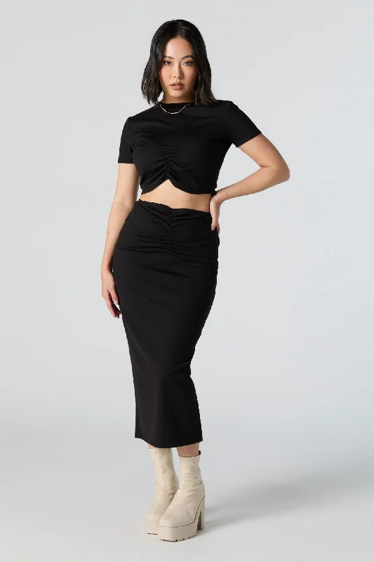 Cinched High-Rise Midi Skirt chiffon skirt delicate