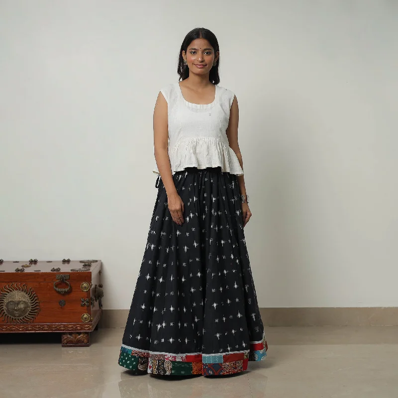 Black - 24 Kali Cotton Pochampally Ikat Skirt with Border 17 floral skirt print