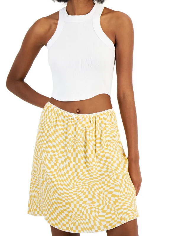 Women's Checkered Print Skirt,Yellow wool skirt sturdy