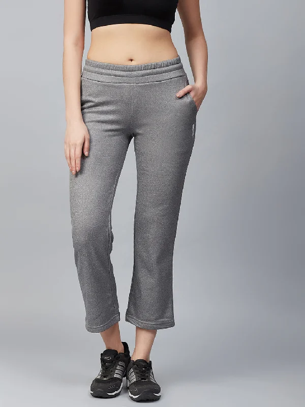 Alcis Women Grey Solid Cropped Track Pants Comfortable Pleated Pants