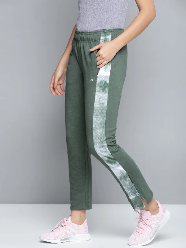 Alcis Women Olive Green Solid Slim Fit Track Pants with Side Taping Detail Fashionable Work Pants