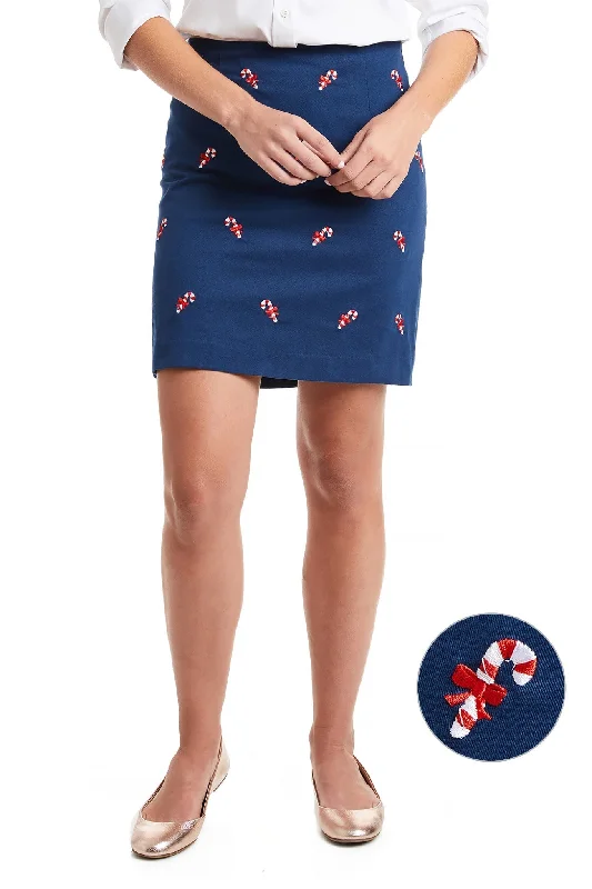 Ali Skirt Stretch Twill Nantucket Navy with Candy Cane lace skirt elegant