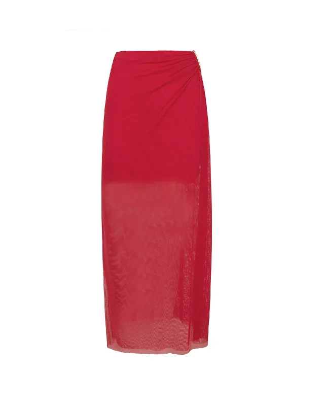 Amira Detail Long Skirt - Red Poppy lace skirt delicate