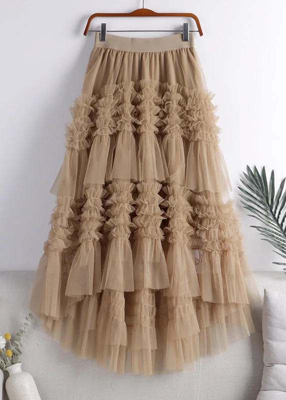 Art Khaki fashion low high design tulle Skirt Spring corduroy skirt cozy